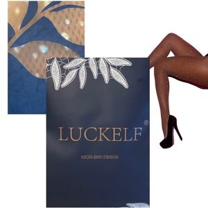 Luckelf Sexy High Waist Fishnet Tights, Brown, Tiny Rhinestones, NWT,  One Size